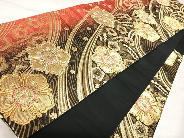 平和屋着物◎六通柄袋帯　辻が花　金糸　正絹　逸品　AABK5063yx