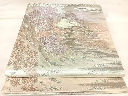 平和屋着物◎六通柄袋帯　唐織　静原の里　プラチナ二重箔錦　正絹　逸品　AABK5065yx