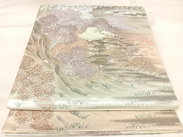 平和屋着物◎六通柄袋帯　唐織　静原の里　プラチナ二重箔錦　正絹　逸品　AABK5065yx