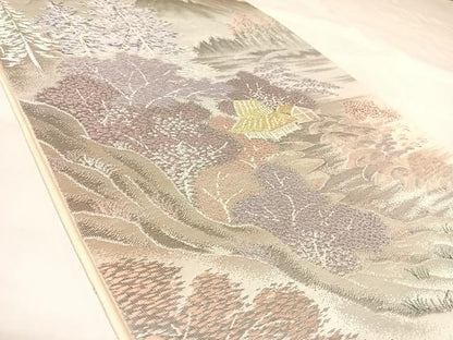 平和屋着物◎六通柄袋帯　唐織　静原の里　プラチナ二重箔錦　正絹　逸品　AABK5065yx