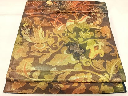 平和屋着物◎六通柄袋帯　更紗花鳥文　金糸　引箔　正絹　逸品　AABK5067yx