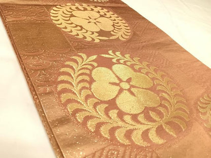 平和屋着物◎全通柄袋帯　花丸文　金糸　正絹　逸品　AABK5074yx