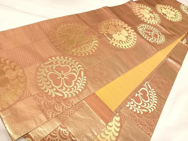 平和屋着物◎全通柄袋帯　花丸文　金糸　正絹　逸品　AABK5074yx