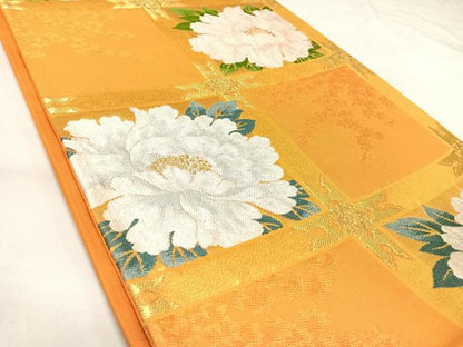 平和屋着物◎六通柄袋帯　唐織　花天井文　金糸　正絹　逸品　AABK5076yx