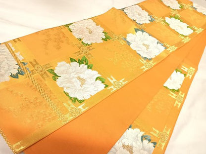 平和屋着物◎六通柄袋帯　唐織　花天井文　金糸　正絹　逸品　AABK5076yx