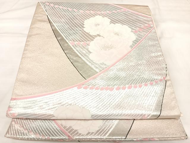 平和屋着物◎六通柄袋帯　唐織　孔雀花文　銀錦　やまとオリジナル　銀糸　正絹　逸品　AABK5079yx