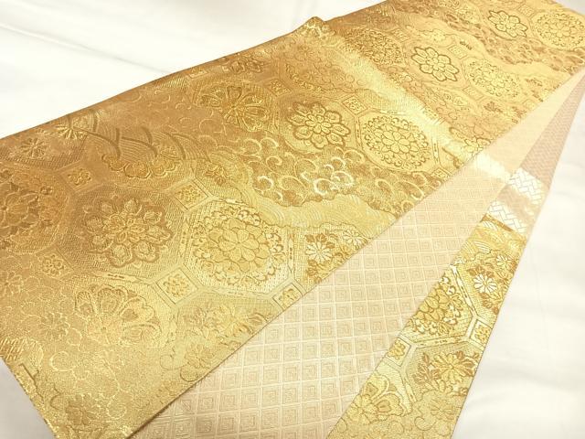 平和屋着物◎佐賀錦　六通柄袋帯　蜀江花文　金糸　正絹　逸品　AABK5080yx