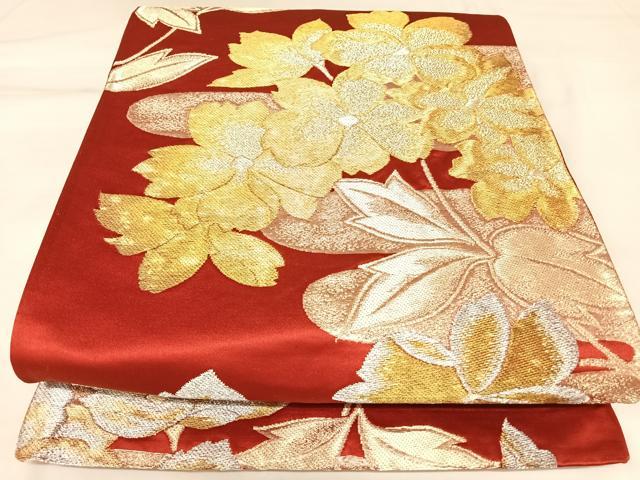 平和屋着物◎六通柄袋帯　草花文　金銀糸　正絹　逸品　AABK5082yx