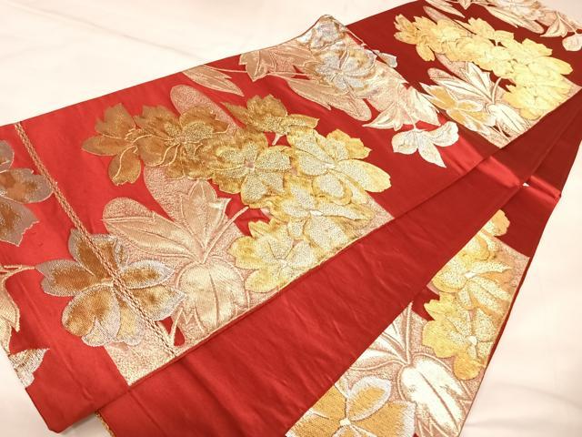 平和屋着物◎六通柄袋帯　草花文　金銀糸　正絹　逸品　AABK5082yx