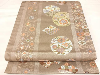 平和屋着物◎六通柄袋帯　唐織　花丸間道　金糸　正絹　逸品　AABK5085yx