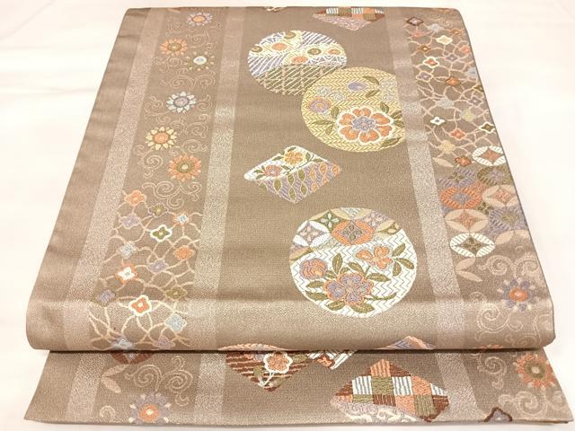 平和屋着物◎六通柄袋帯　唐織　花丸間道　金糸　正絹　逸品　AABK5085yx