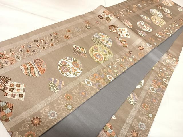 平和屋着物◎六通柄袋帯　唐織　花丸間道　金糸　正絹　逸品　AABK5085yx