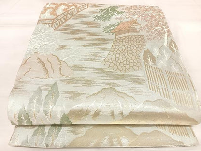 平和屋着物◎九百錦　六通柄袋帯　洛桐錦　風景文　金銀糸　正絹　逸品　AABK5087yx