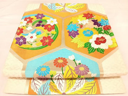 平和屋着物◎六通柄袋帯　唐織　花亀甲文　金銀糸　正絹　逸品　AABK5090yx