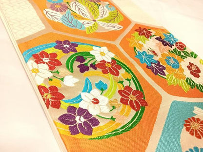平和屋着物◎六通柄袋帯　唐織　花亀甲文　金銀糸　正絹　逸品　AABK5090yx