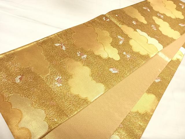 平和屋着物◎佐賀錦　全通柄袋帯　小花結雲文　蝶　金銀糸　正絹　逸品　AABK5092yx