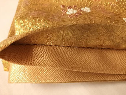 平和屋着物◎佐賀錦　全通柄袋帯　小花結雲文　蝶　金銀糸　正絹　逸品　AABK5092yx