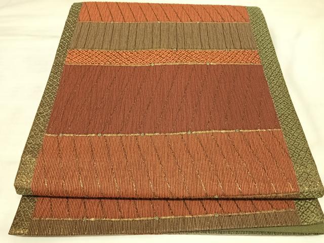 平和屋着物◎六通柄袋帯　格子　金糸　正絹　逸品　AABK5093yx