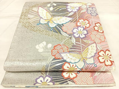 平和屋着物◎佐賀錦　六通柄袋帯　花蝶文　金銀糸　正絹　逸品　AABK5096yx