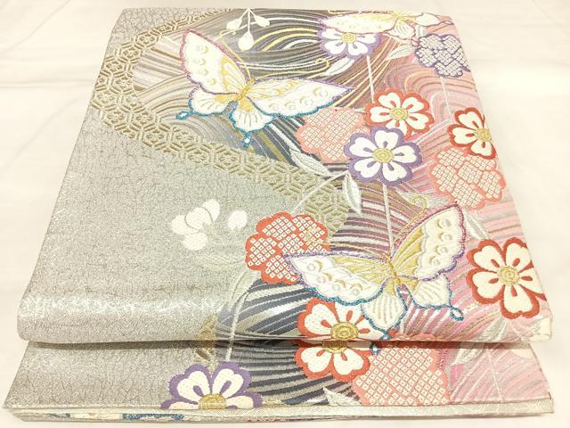 平和屋着物◎佐賀錦　六通柄袋帯　花蝶文　金銀糸　正絹　逸品　AABK5096yx
