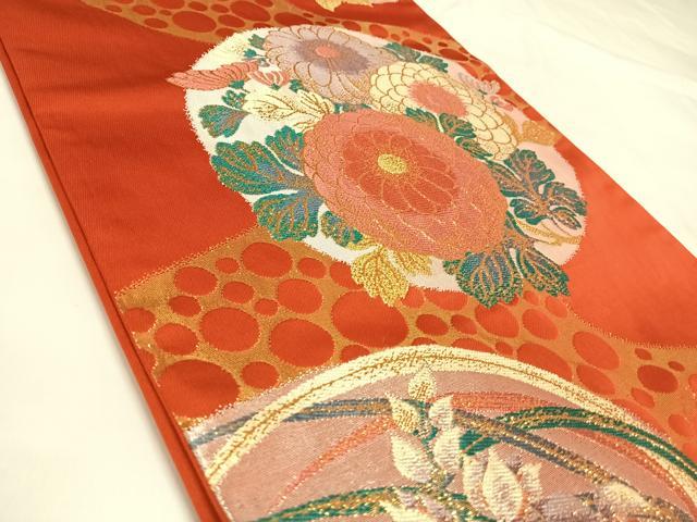 平和屋着物◎六通柄袋帯　花丸文　金糸　正絹　逸品　AABK5098yx
