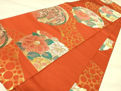 平和屋着物◎六通柄袋帯　花丸文　金糸　正絹　逸品　AABK5098yx