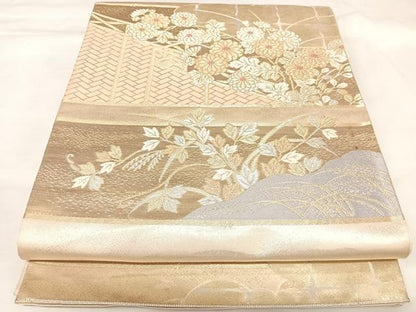平和屋着物◎六通柄袋帯　草花文　金銀糸　正絹　逸品　AABK5099yx