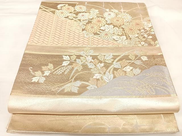 平和屋着物◎六通柄袋帯　草花文　金銀糸　正絹　逸品　AABK5099yx
