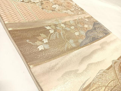 平和屋着物◎六通柄袋帯　草花文　金銀糸　正絹　逸品　AABK5099yx