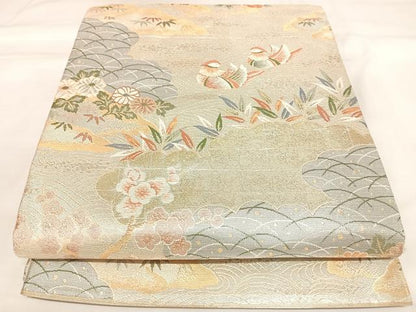 平和屋着物◎佐賀錦　六通柄袋帯　鴛鴦花文　金銀糸　正絹　逸品　AABK5100yx