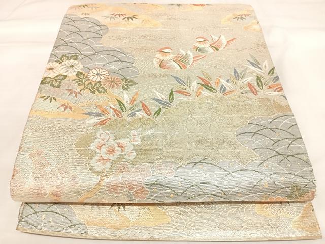 平和屋着物◎佐賀錦　六通柄袋帯　鴛鴦花文　金銀糸　正絹　逸品　AABK5100yx