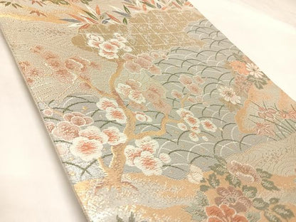 平和屋着物◎佐賀錦　六通柄袋帯　鴛鴦花文　金銀糸　正絹　逸品　AABK5100yx