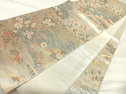 平和屋着物◎佐賀錦　六通柄袋帯　鴛鴦花文　金銀糸　正絹　逸品　AABK5100yx
