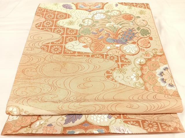 平和屋着物◎六通柄袋帯　唐織　花鳥文　金糸　正絹　逸品　AABK5101yx