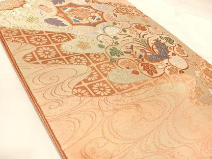 平和屋着物◎六通柄袋帯　唐織　花鳥文　金糸　正絹　逸品　AABK5101yx