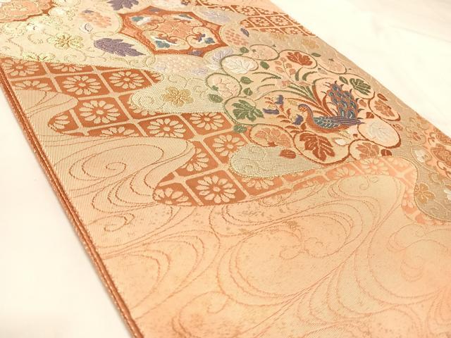 平和屋着物◎六通柄袋帯　唐織　花鳥文　金糸　正絹　逸品　AABK5101yx