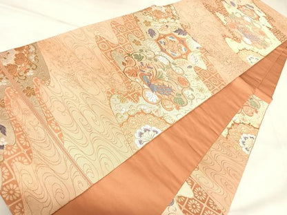 平和屋着物◎六通柄袋帯　唐織　花鳥文　金糸　正絹　逸品　AABK5101yx