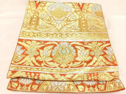 平和屋着物◎六通柄袋帯　更紗花文　金銀糸　正絹　逸品　AABK5102yx