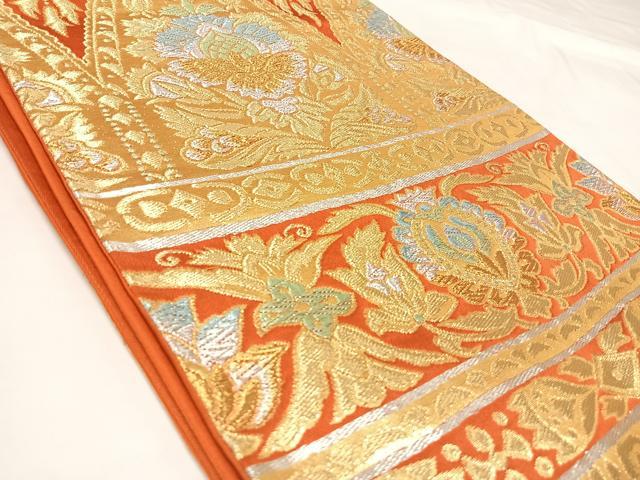 平和屋着物◎六通柄袋帯　更紗花文　金銀糸　正絹　逸品　AABK5102yx