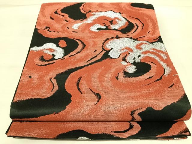 平和屋着物◎六通柄袋帯　立波文　銀糸　三越扱い　正絹　逸品　AABK5103yx