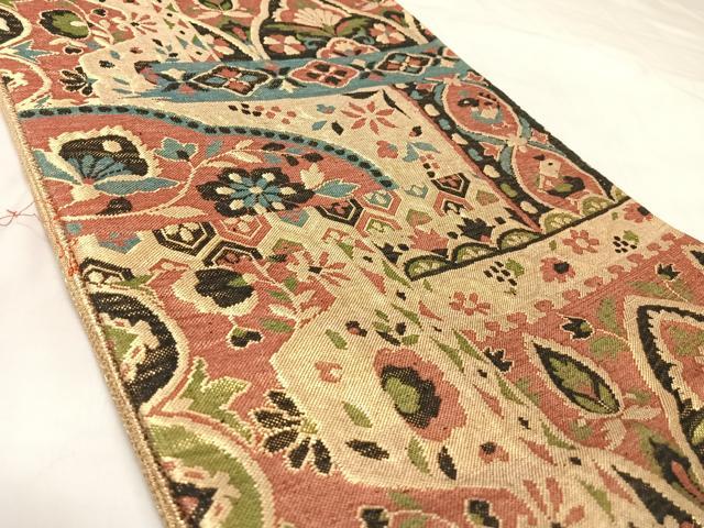平和屋着物◎佐賀錦　六通柄袋帯　更紗花文　鳥　金糸　正絹　逸品　AABK5104yx