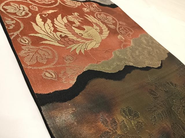 平和屋着物◎六通柄袋帯　鳳凰草花文　金糸　正絹　逸品　AABK5107yx