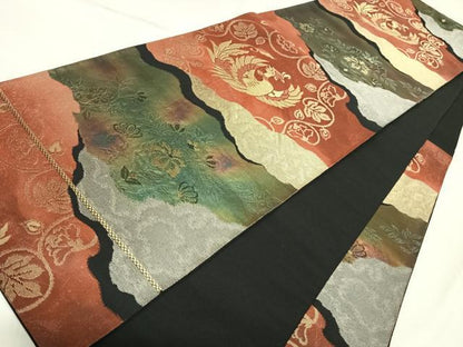 平和屋着物◎六通柄袋帯　鳳凰草花文　金糸　正絹　逸品　AABK5107yx