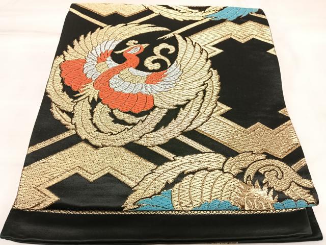 平和屋着物◎六通柄袋帯　唐織　鳳凰丸文　黒地　金銀糸　正絹　逸品　AABK5110yx