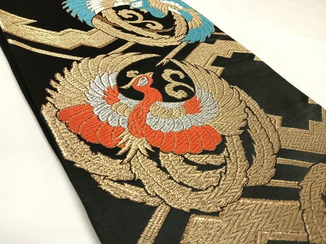 平和屋着物◎六通柄袋帯　唐織　鳳凰丸文　黒地　金銀糸　正絹　逸品　AABK5110yx