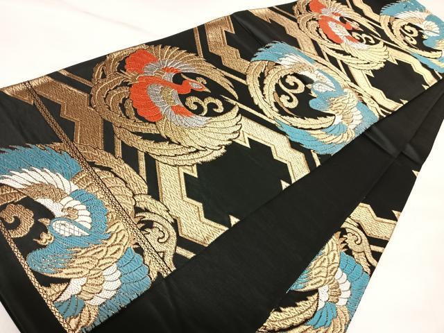 平和屋着物◎六通柄袋帯　唐織　鳳凰丸文　黒地　金銀糸　正絹　逸品　AABK5110yx