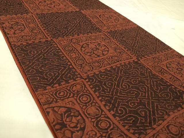 平和屋着物◎全通柄袋帯　ふくれ織　市松花文　正絹　逸品　AABK5112yx
