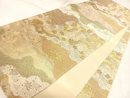 平和屋着物◎六通柄　京袋帯　道長花文　金銀糸　正絹　逸品　AABK5113yx