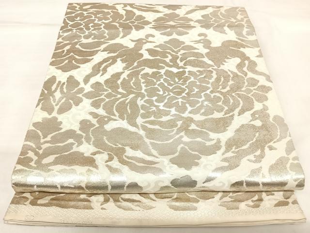 平和屋着物◎西陣　服部織物謹製　六通柄袋帯　こはく錦　花鳥文　金銀糸　正絹　逸品　AABK5115yx