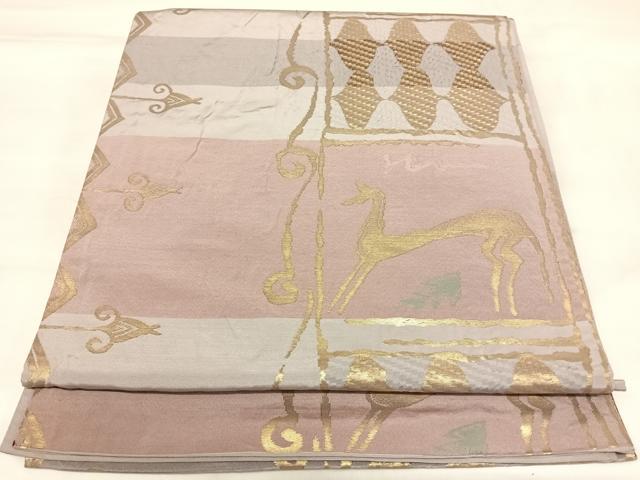 平和屋着物◎六通柄　本袋帯　鹿　金糸　正絹　逸品　AABK5116yx